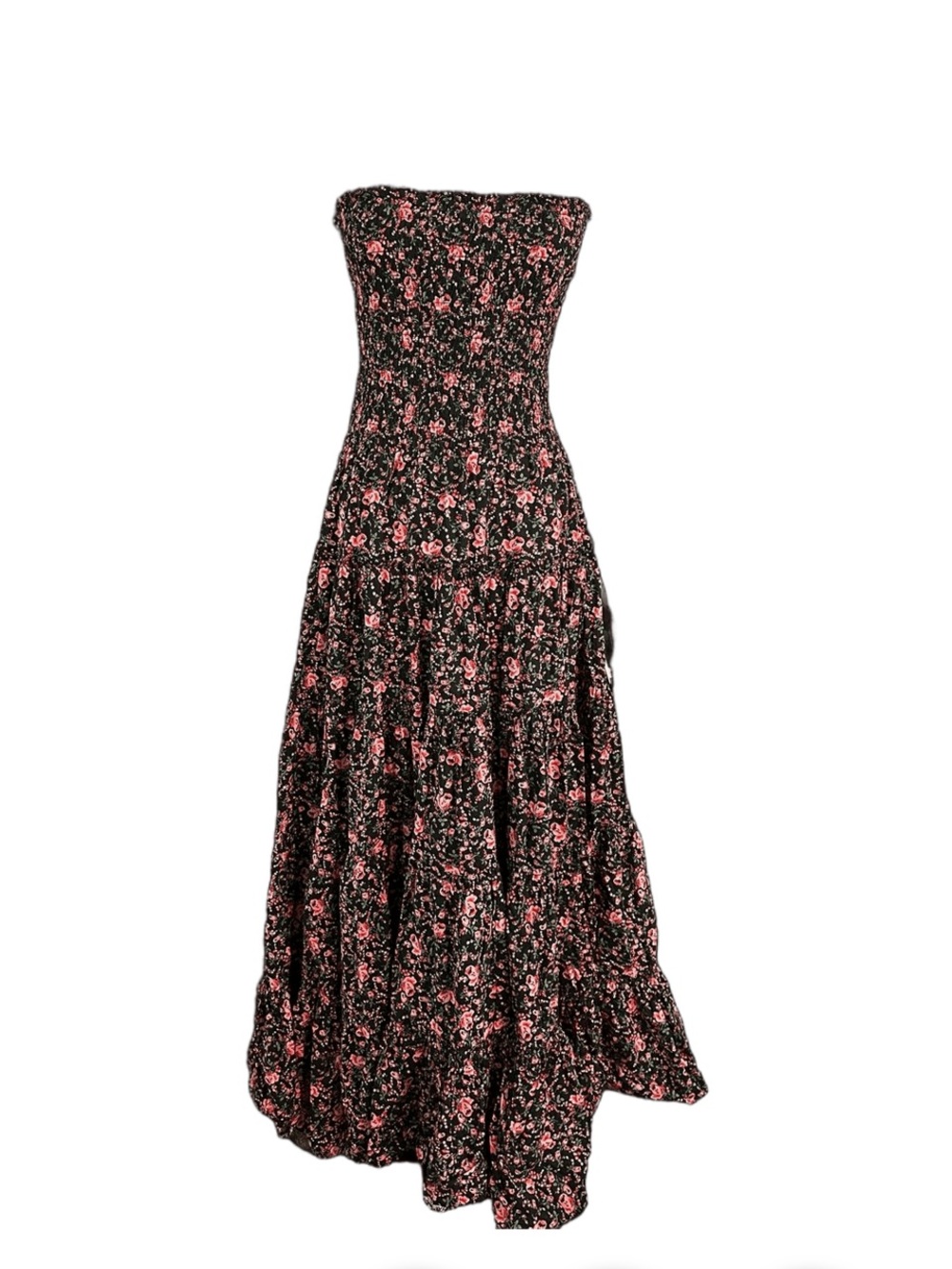 Vintage Betsey Johnson Black prairie Maxi Dress with Pink Floral Print S